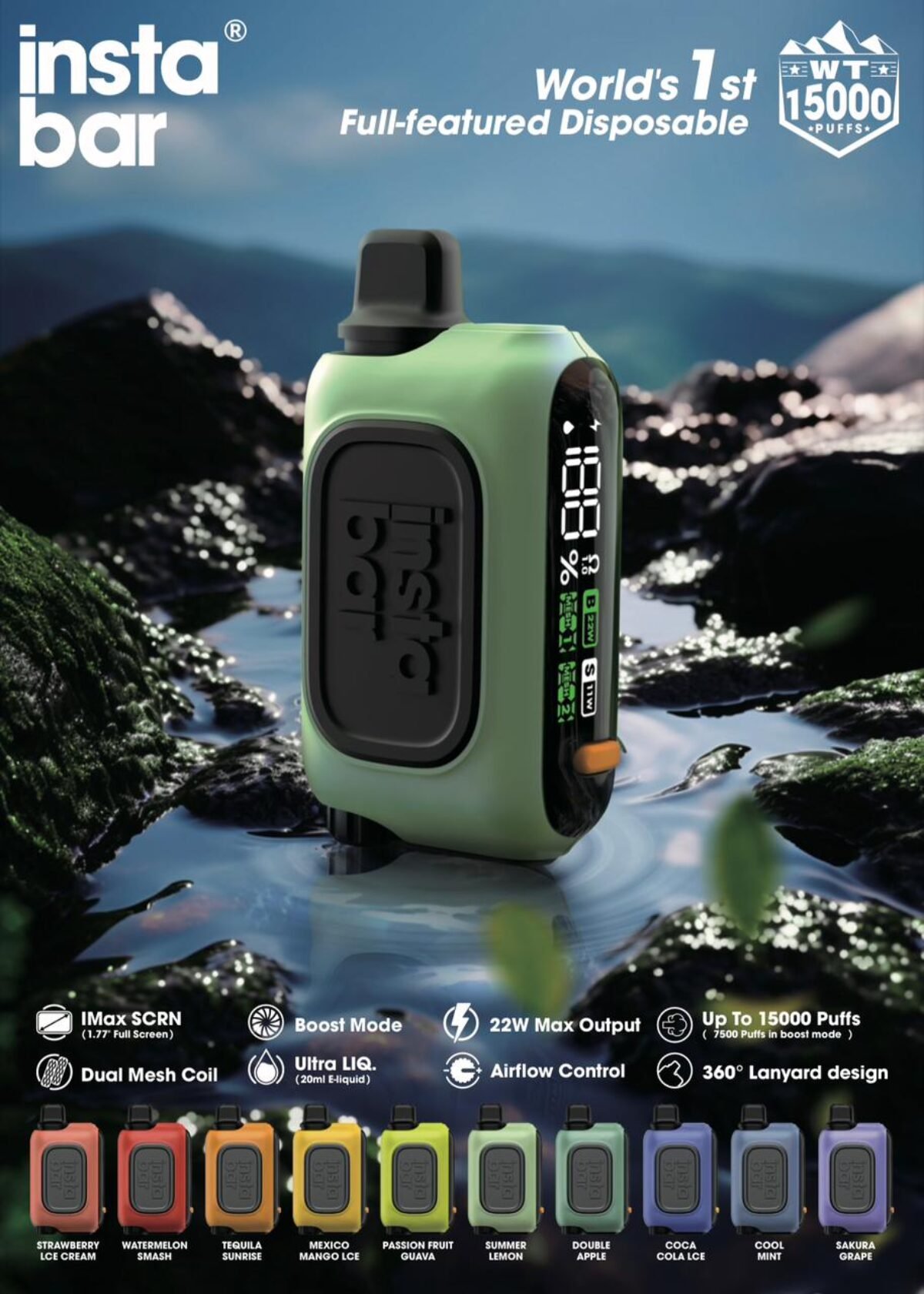 healthy vape alternatives Insta Bar WT15000 Disposable Vape, Max 15000 Puffs, Dual Mode
