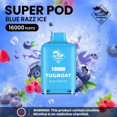 Tugboat Super 16000 Puffs Pod Mod blue razz ice