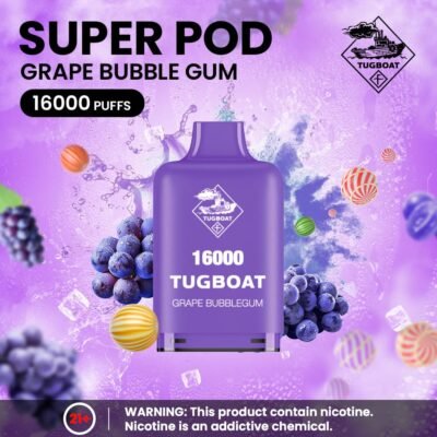 Tugboat Super 16000 Puffs Pod Mod grape bubble gum